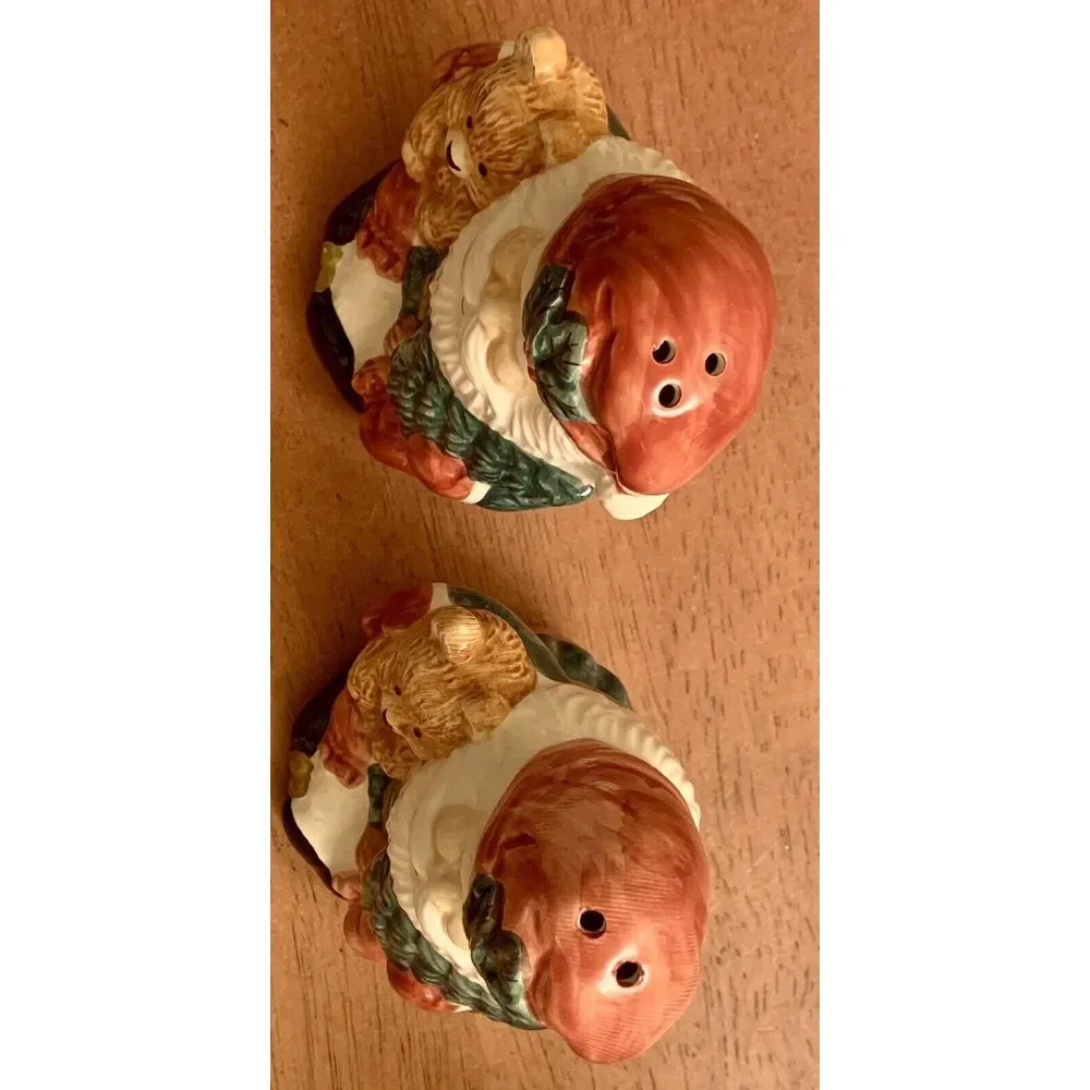Vintage Home For The Holidays Santa Holding Bear & Tree Salt & Pepper Shaker Set